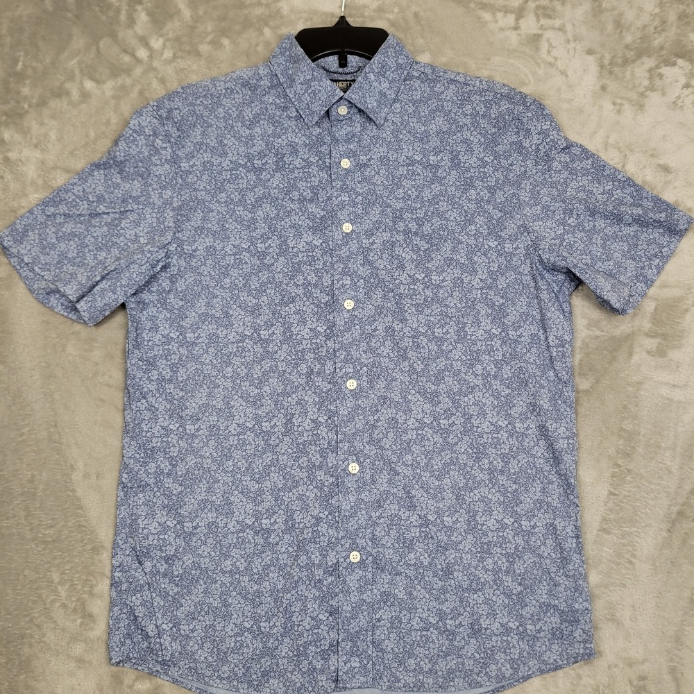 Faherty Reserve The Movement Shirt Men's M Blue Floral Short Sleeve Button-Up